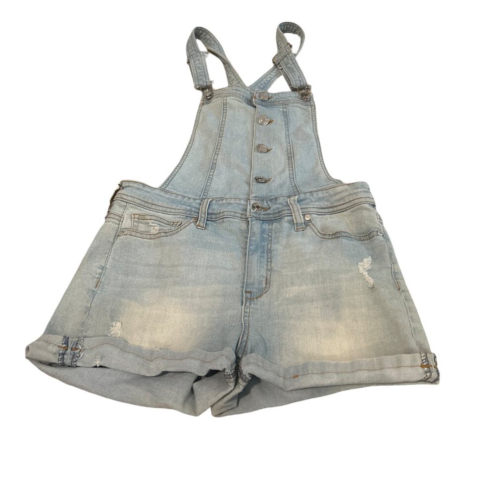 VINTAGE 90s GUESS Denim Shortalls Overalls Women's Size 27  Light Wash Destroyed - Picture 3 of 14